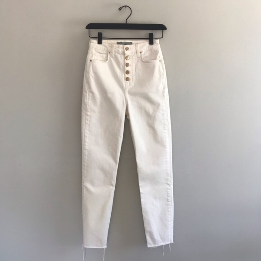 Topshop Moto Binx || White Button Front Slim Stretch Jeans SZ 25 L 32